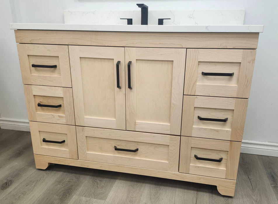 CANADIAN MAPLE -42" Natural Stain Bathroom Vanity With White Quartz Countertop.