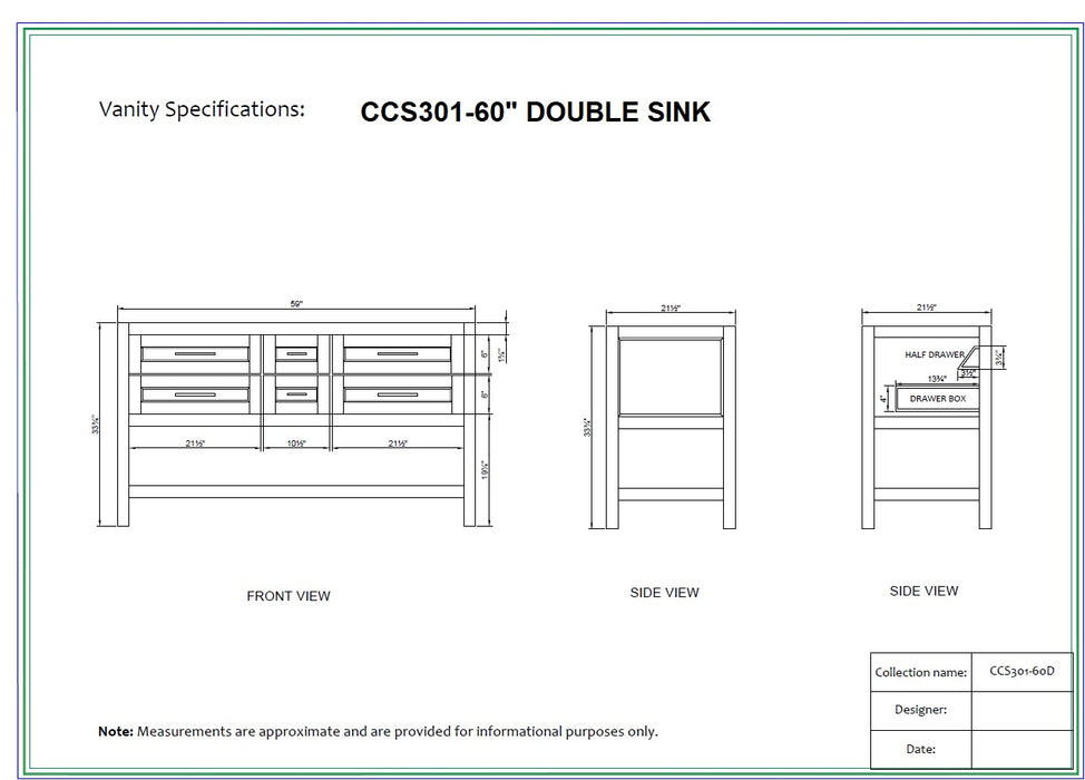 CCS301 - 60" White, Double Sink, Floor Standing Modern Bathroom Vanity , White Quartz Countertop, Brushed Nickel Hardware. - Construction Commodities Supply Inc.