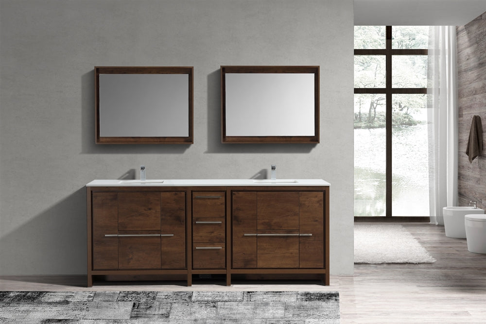 AD84" Double Sink, Rose Wood, Quartz Countertop, Floor Standing Bathroom Vanity