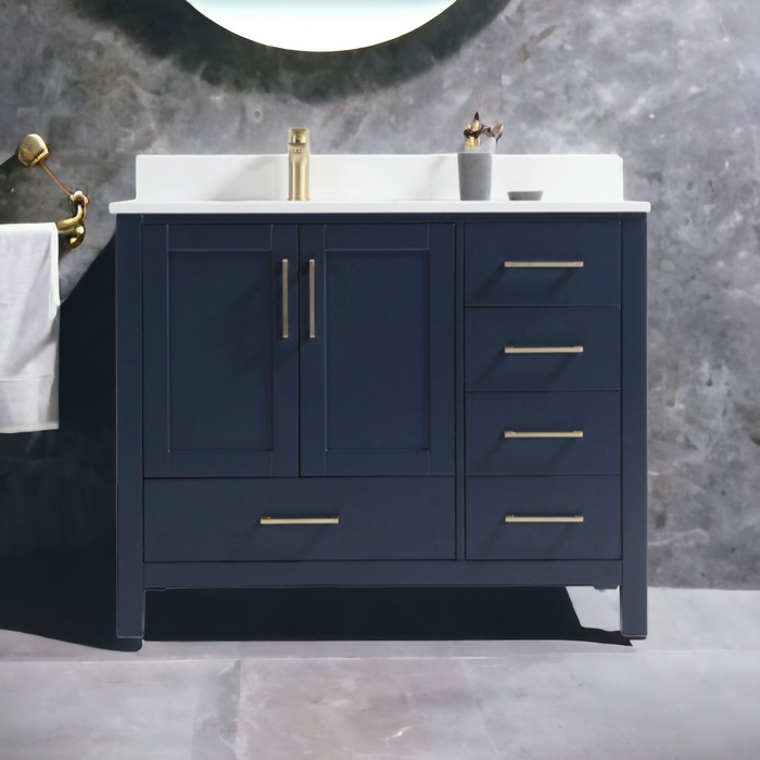 CCS201 - 42" Navy Blue, Floor Standing Bathroom Vanity , White Quartz Countertop