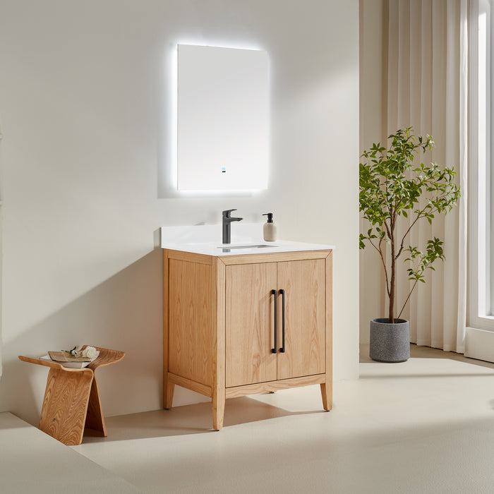 CCS901 - 30" White Oak, Floor Standing Modern Bathroom Vanity with White Quartz Top