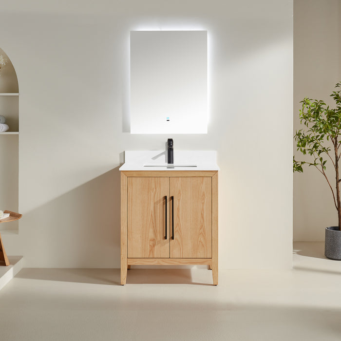 CCS901 - 30" White Oak, Floor Standing Modern Bathroom Vanity with White Quartz Top