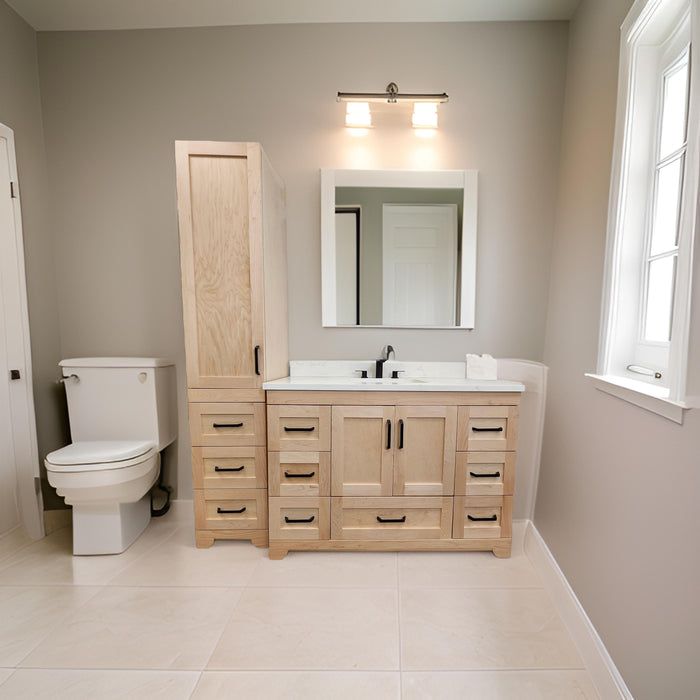 CANADIAN MAPLE -42" Natural Stain Bathroom Vanity With White Quartz Countertop.