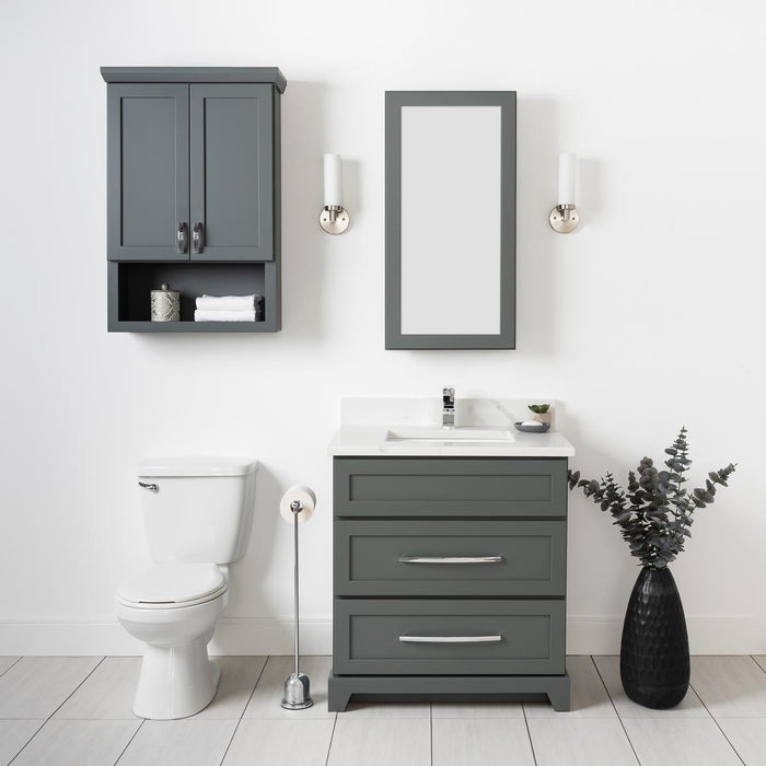 Stonewood - 30" Dresser Style Solid Wood Canadian Made Bathroom Vanity With Glacier Quartz Countertop (Available in 10 colors)