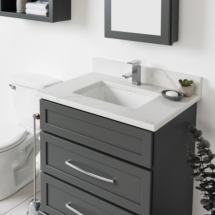 Stonewood - 30" Dresser Style Solid Wood Canadian Made Bathroom Vanity With Glacier Quartz Countertop (Available in 10 colors)