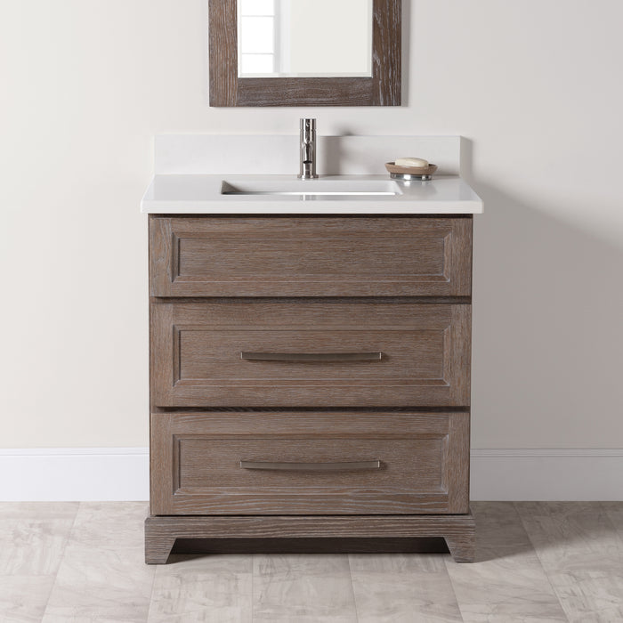 Stonewood - 30" Dresser Style Solid Wood Canadian Made Bathroom Vanity With Carrera Quartz Countertop (Available in 10 Colors )