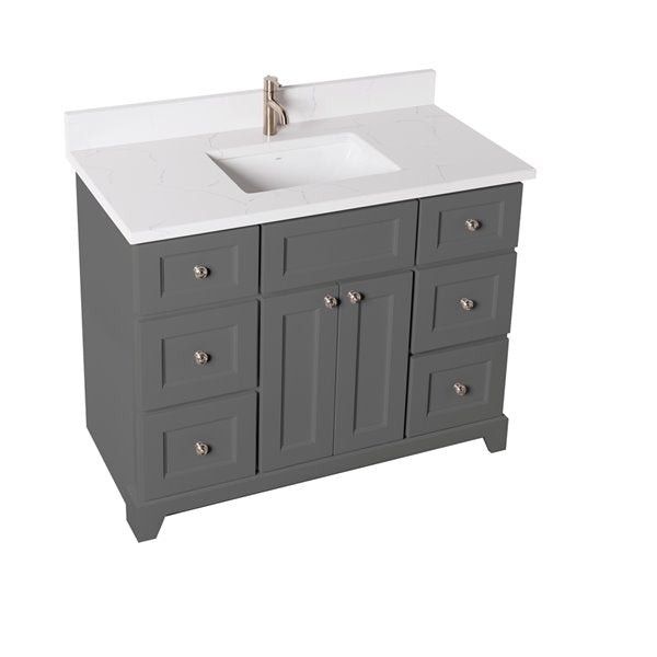 Stonewood -42" Solid Wood Canadian Made Bathroom Vanity with Carrera Quartz Countertop (Available in 10 colors )