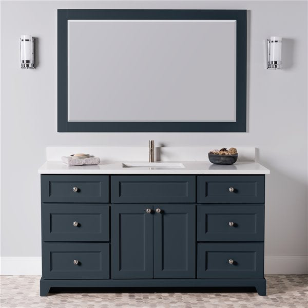 StoneWood-60" Single Sink Solid Wood Canadian Made Bathroom Vanity with white Quartz Countertop(Available in 10 Colors)