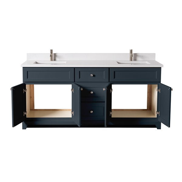 StoneWood - 60" Double Sink Solid Wood Canadian Made Bathroom Vanity with White Quartz Countertop (Available in 10 Colors )