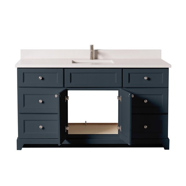StoneWood-60" Single Sink Solid Wood Canadian Made Bathroom Vanity with white Quartz Countertop(Available in 10 Colors)