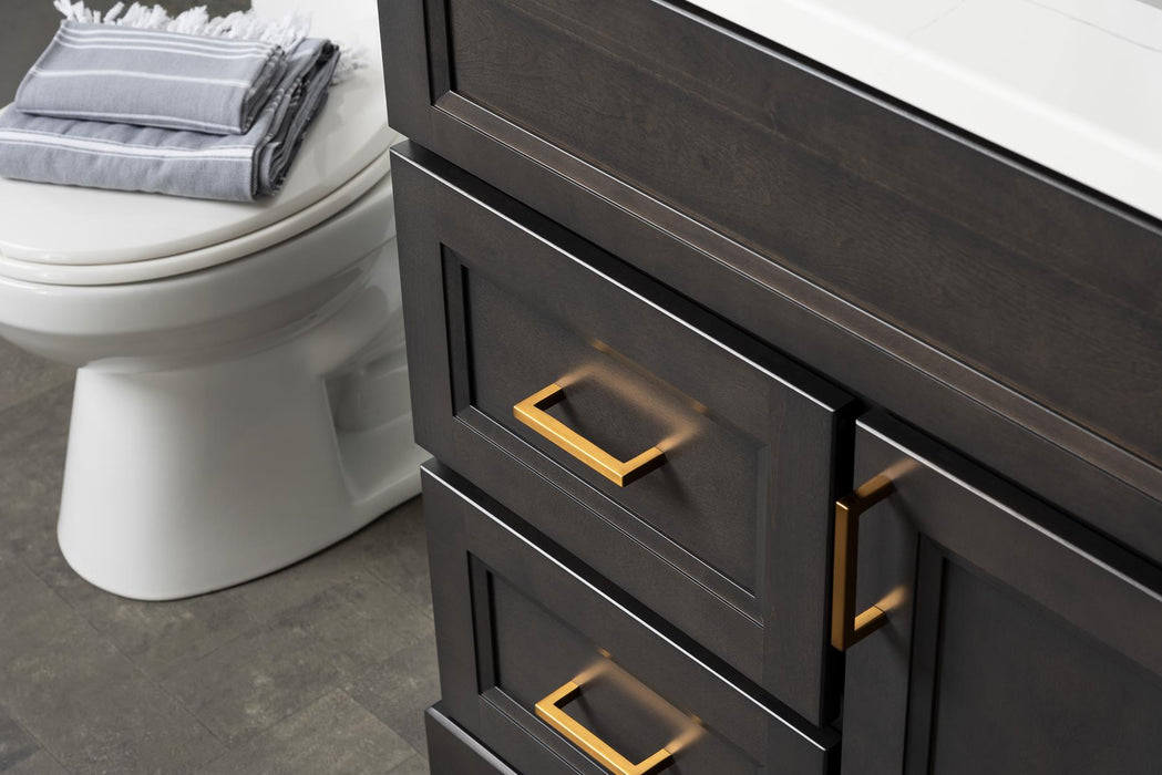 StoneWood - 36" Solid Wood Canadian Made Bathroom Vanity Left Side Drawers With Carrera Quartz Countertop ( Available in 10 colors )