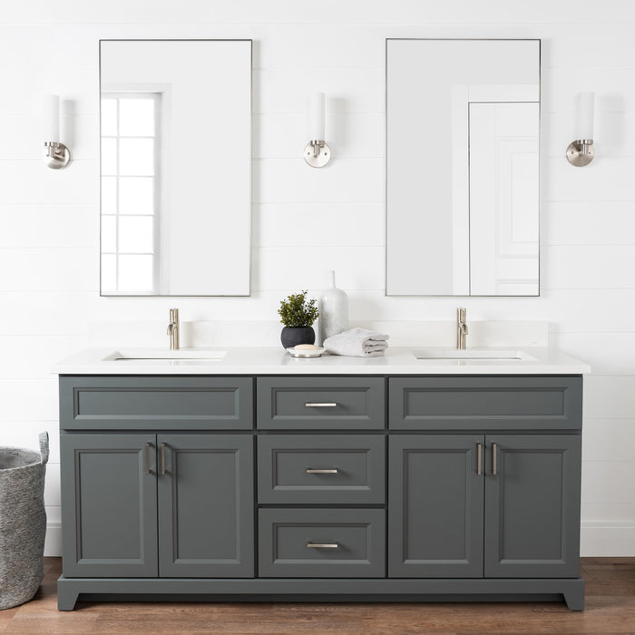 StoneWood / Moss Grey - 72" Solid Wood Canadian Made Bathroom Vanity, Quartz Countertop With Double Sink