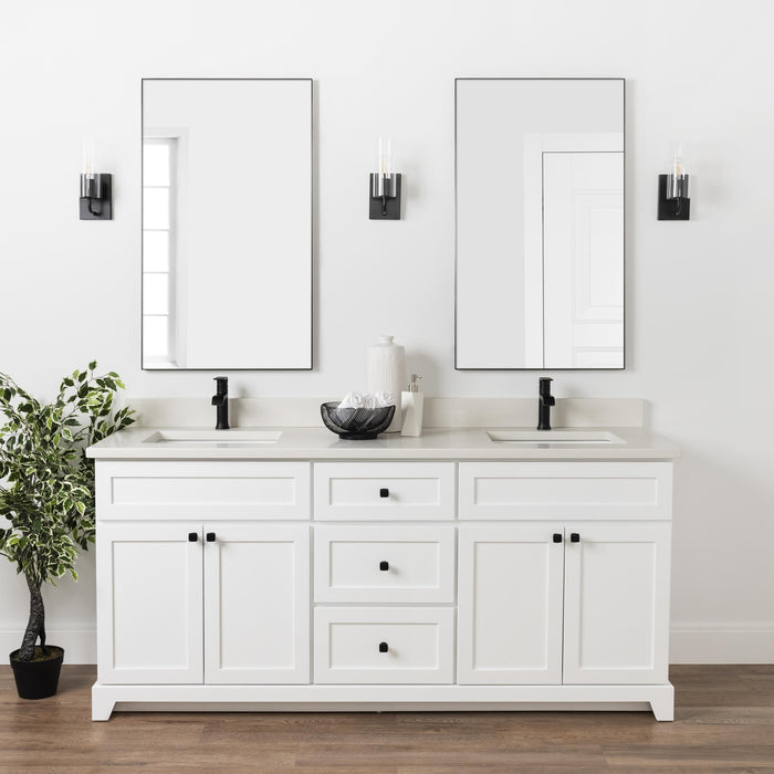 StoneWood / White - 72" Solid Wood Canadian Made Bathroom Vanity(Modern Shaker) White Quartz Countertop With Double Sink