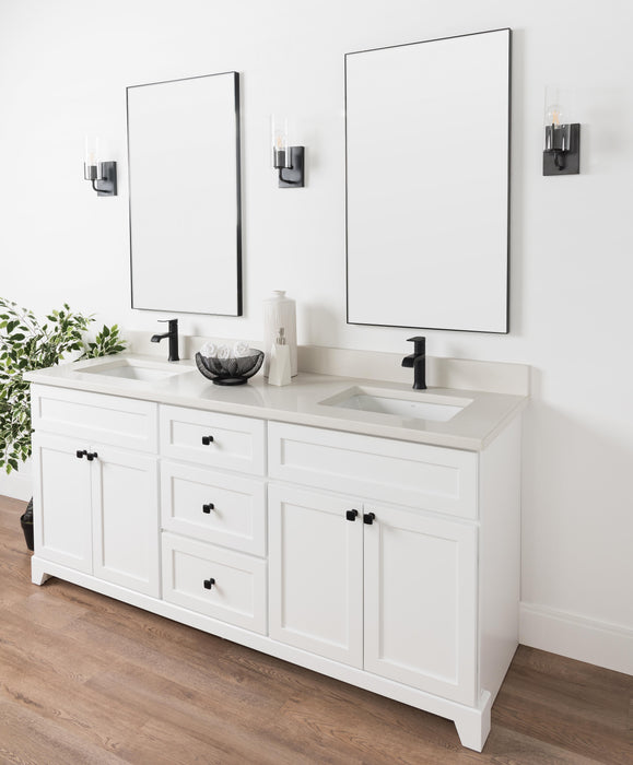 StoneWood / White - 72" Solid Wood Canadian Made Bathroom Vanity(Modern Shaker) White Quartz Countertop With Double Sink