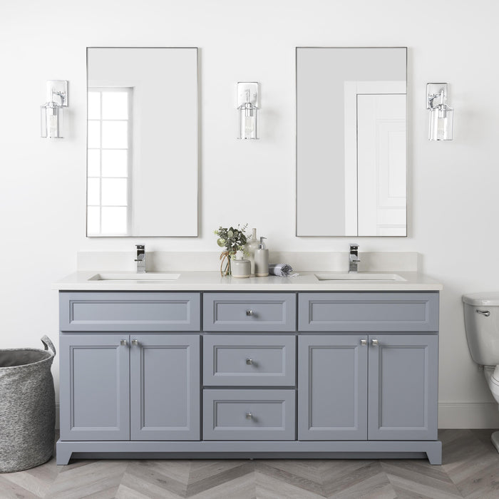 StoneWood / Dawn Grey- 72" Solid Wood Canadian Made Bathroom Vanity,Quartz Countertop With Double Sink