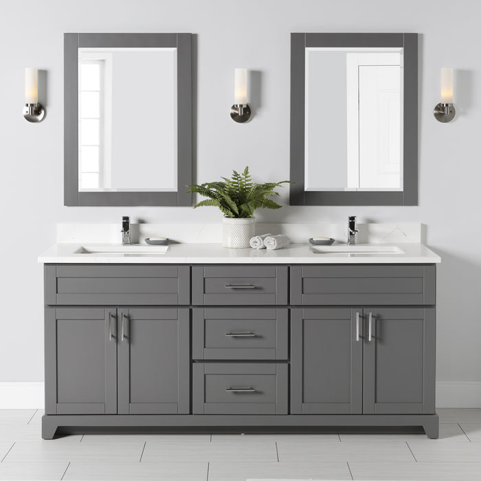 StoneWood / Graphite Grey - 72" Solid Wood Canadian Made Bathroom Vanity, Quartz Countertop With Double Sink