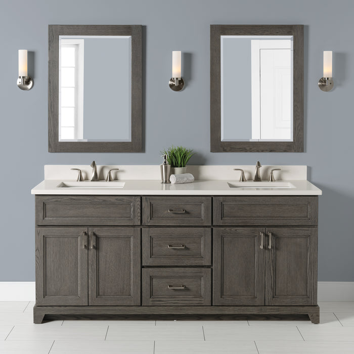 StoneWood / Urban Oak - 72" Solid Wood Canadian Made Bathroom Vanity, Quartz Countertop With Double Sink