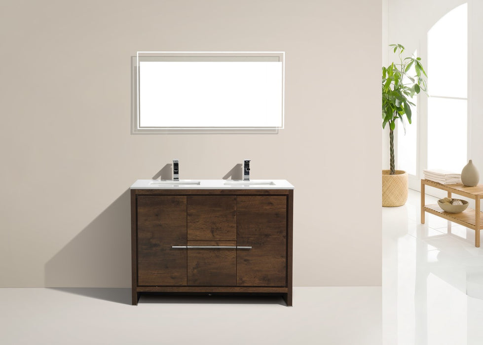 AD48" Double Sink, Rose Wood, Quartz Countertop,  Floor Standing Modern Bathroom Vanity