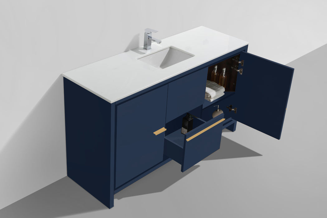 AD60" Single Sink, Blue Floor standing Modern Bathroom Vanity , Quartz Countertop.