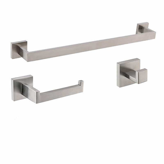 3 Piece Bathroom Accessory in Brushed Nickel (22" Towel Bar, Tower Ring, Toilet paper holder)