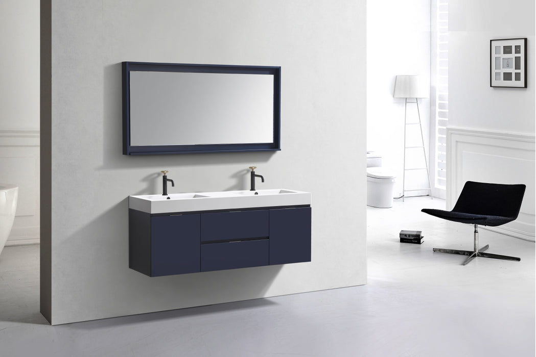 BSL60" Dark Blue , Double Sink, Wall Mount Bathroom Vanity