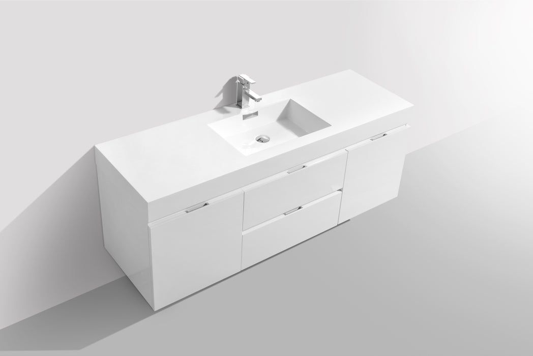 BLISS- 60" High Gloss White, Single Sink, Wall Mount Bathroom Vanity - Construction Commodities Supply Inc.