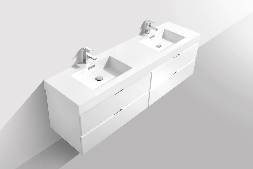 BLISS- 72" High Gloss White, Double Sink, Wall Mount Bathroom Vanity - Construction Commodities Supply Inc.