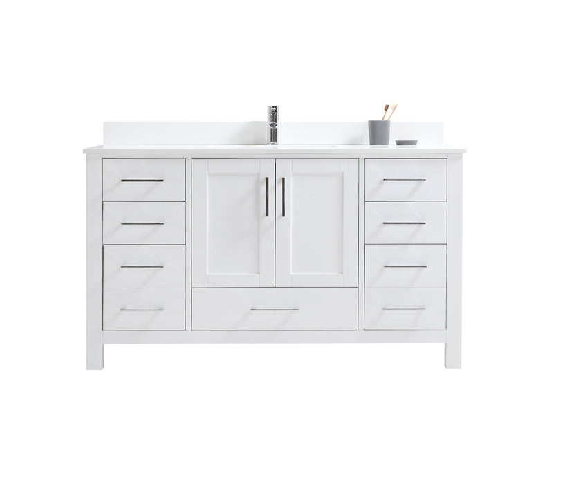 CCS201 - 60" White, Single Sink, Floor Standing Modern Bathroom Vanity ,Pure White Quartz Countertop