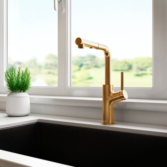 Kalia-MASIMO SURFER SINGLE HANDLE KITCHEN FAUCET PULL-DOWN DUAL SPRAY - BRUSHED GOLD