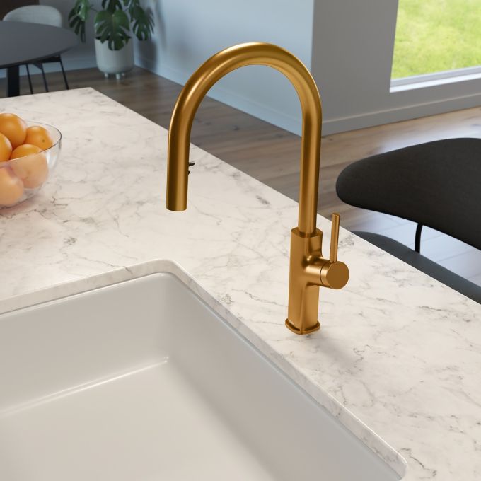 Kalia-MASIMO DIVER SINGLE HANDLE KITCHEN FAUCET PULL-DOWN DUAL SPRAY - BRUSHED GOLD