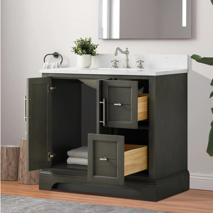 Modena , 36" Silver Grey Freestanding Bathroom Vanity with Stone Countertop