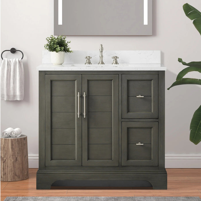 Modena , 36" Silver Grey Freestanding Bathroom Vanity with Stone Countertop