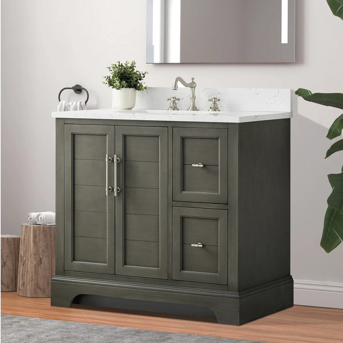 Modena , 36" Silver Grey Freestanding Bathroom Vanity with Stone Countertop