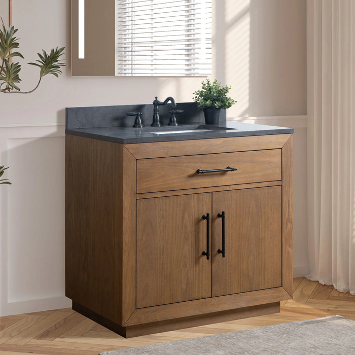 GLORIA- 36x22x34’’  Bathroom Vanity in Tan with Black Limestone Top