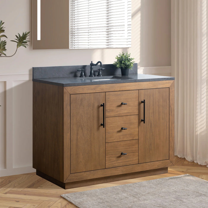 GLORIA- 48x22x34’’ Bathroom Vanity in Tan with Black Limestone Top