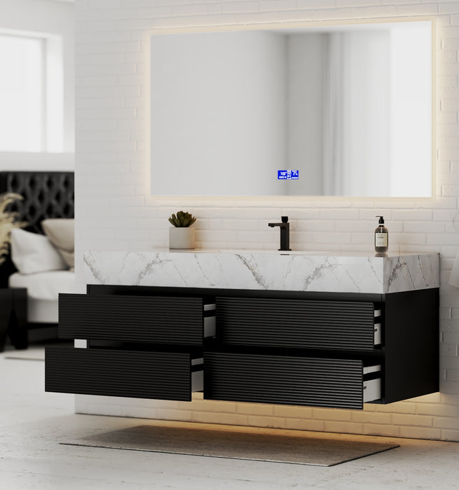 AQUA - 60" Single sink Black Wall Mount Vanity with Sintered Stone Top