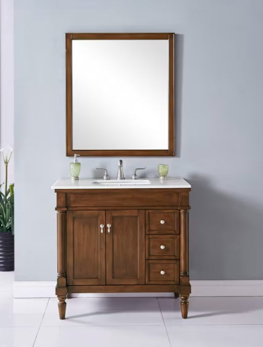 MODORA- 36" Walnut , Floor Standing Bathroom Vanity, Quartz Countertop