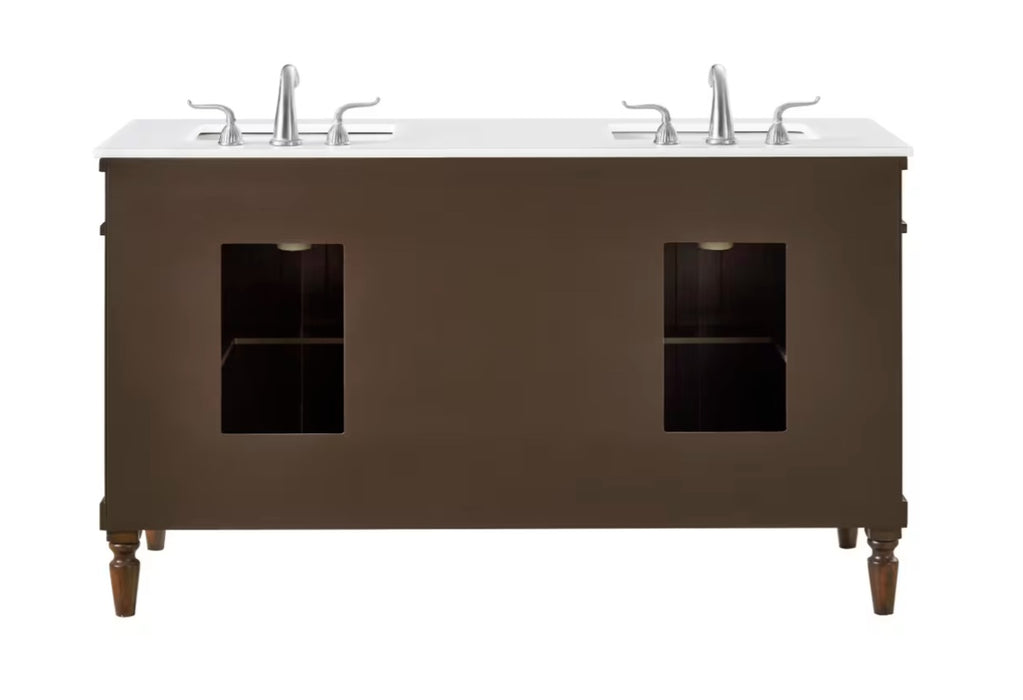 MODORA- 60" Double sink Walnut , Floor Standing Bathroom Vanity, Quartz Countertop
