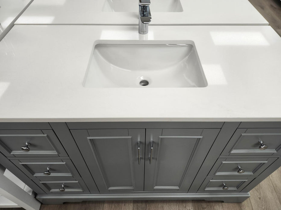 CCS701 - 48" Grey, Floor Standing Modern Bathroom Vanity, White Quartz Countertop, Chrome Hardware** FLOOR MODEL ** - Construction Commodities Supply Inc.