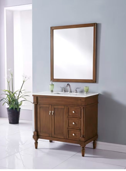 MODORA- 36" Walnut , Floor Standing Bathroom Vanity, Quartz Countertop