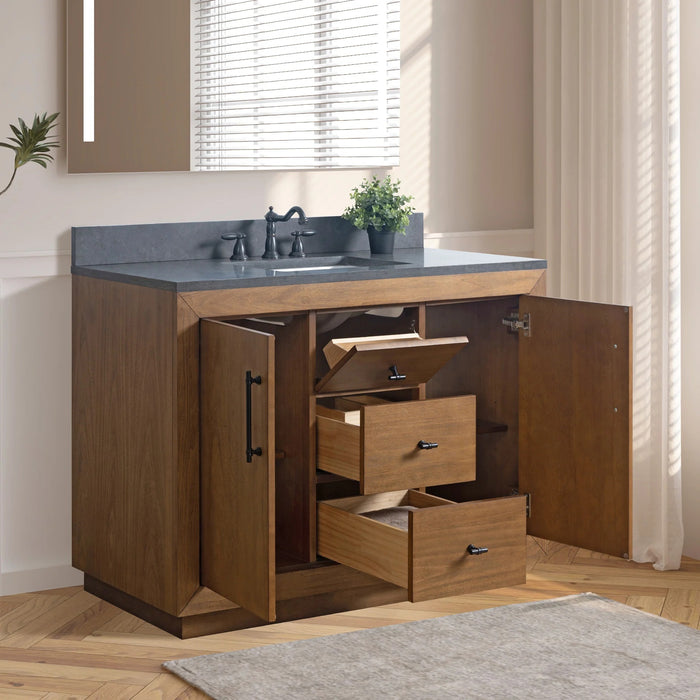 GLORIA- 48x22x34’’ Bathroom Vanity in Tan with Black Limestone Top