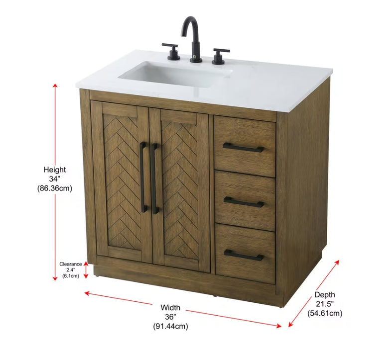 ASHTON- 36" Floor Standing Bathroom Vanity, Marble Countertop ( 3 colors available)