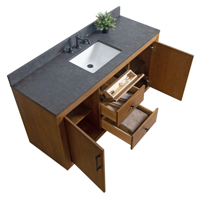 GLORIA- 60x22x34’’ Single Sink Bathroom Vanity in Tan with Black Limestone Top