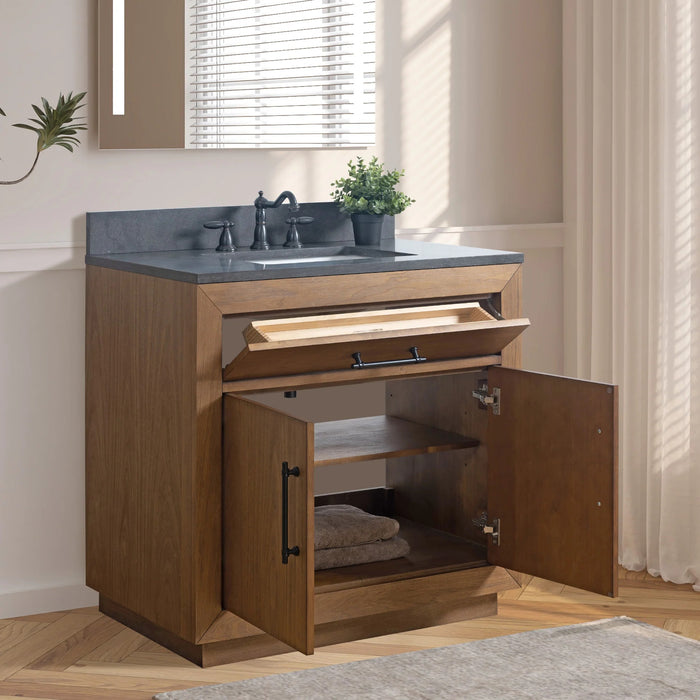 GLORIA- 36x22x34’’  Bathroom Vanity in Tan with Black Limestone Top