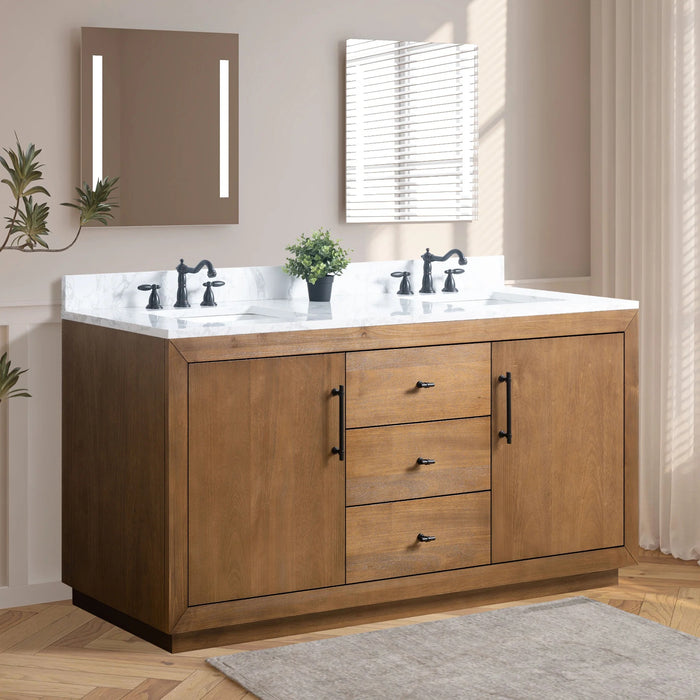 GLORIA- 72x22x34’’ Double Sink Bathroom Vanity in Tan with Arabescato White Top