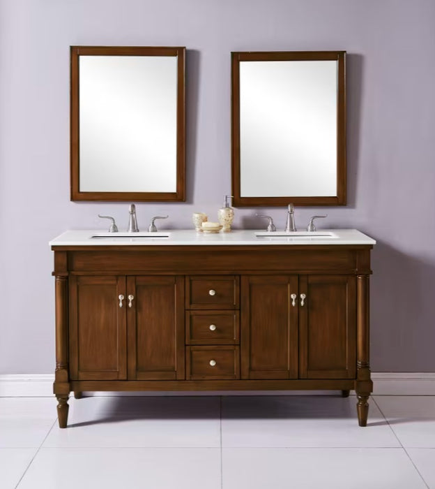 MODORA- 60" Double sink Walnut , Floor Standing Bathroom Vanity, Quartz Countertop