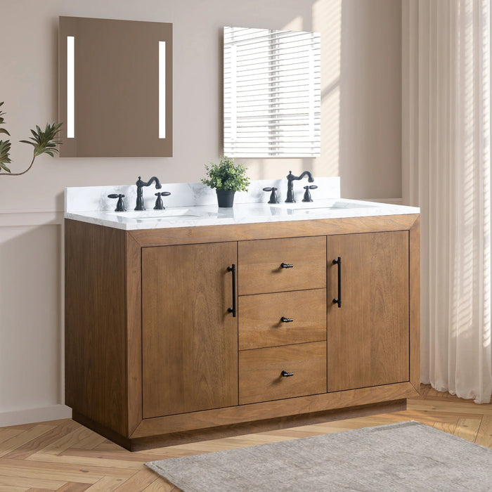 GLORIA- 60x22x34’’ Double Sink Bathroom Vanity in Tan with Arabescato White Top