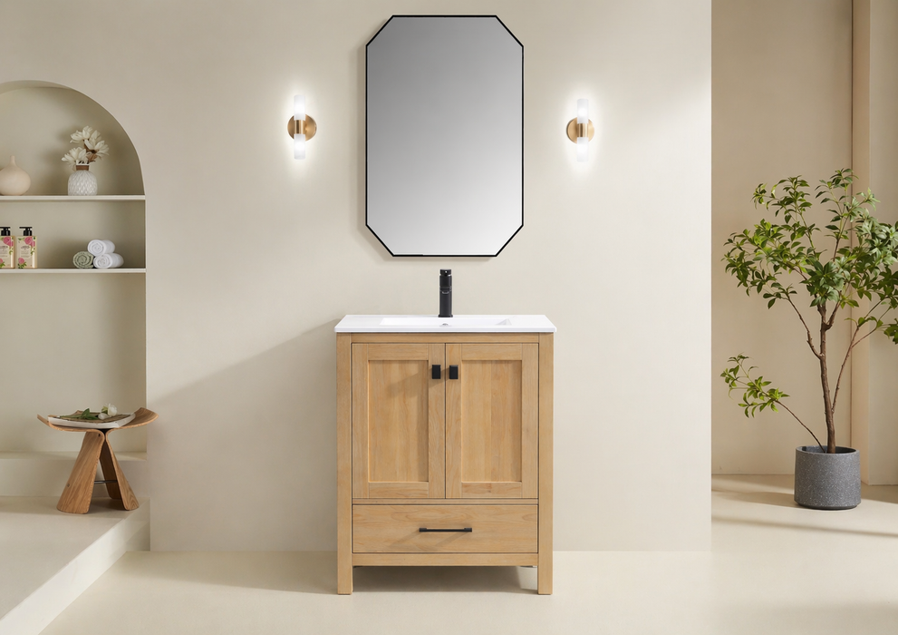Rose- 30" x 18" Antique Oak , Solid Wood Floor Standing Modern Bathroom Vanity ( PRE-ORDER NOW , ETA: 2026-06-10) - Construction Commodities Supply Inc.