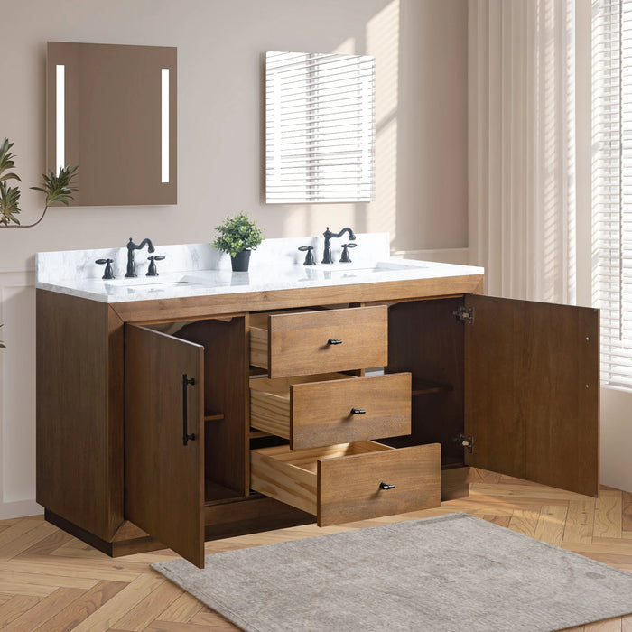 GLORIA- 72x22x34’’ Double Sink Bathroom Vanity in Tan with Arabescato White Top