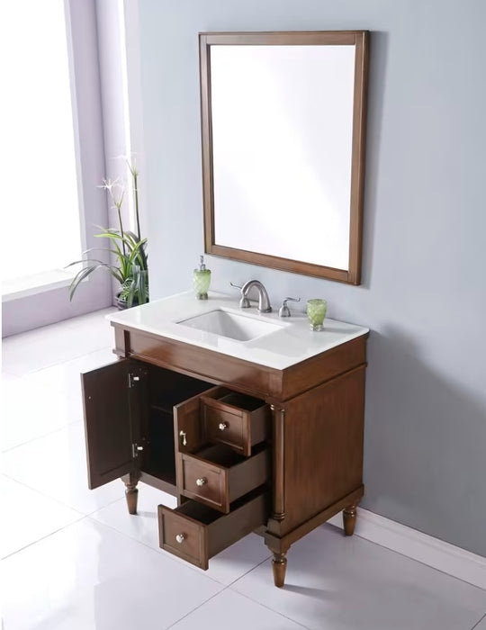 MODORA- 36" Walnut , Floor Standing Bathroom Vanity, Quartz Countertop